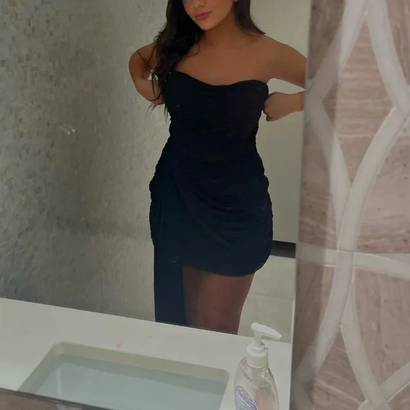 kohls black mini dress Black Long Sleeve Drape Mini Dress | Dresses main image 0